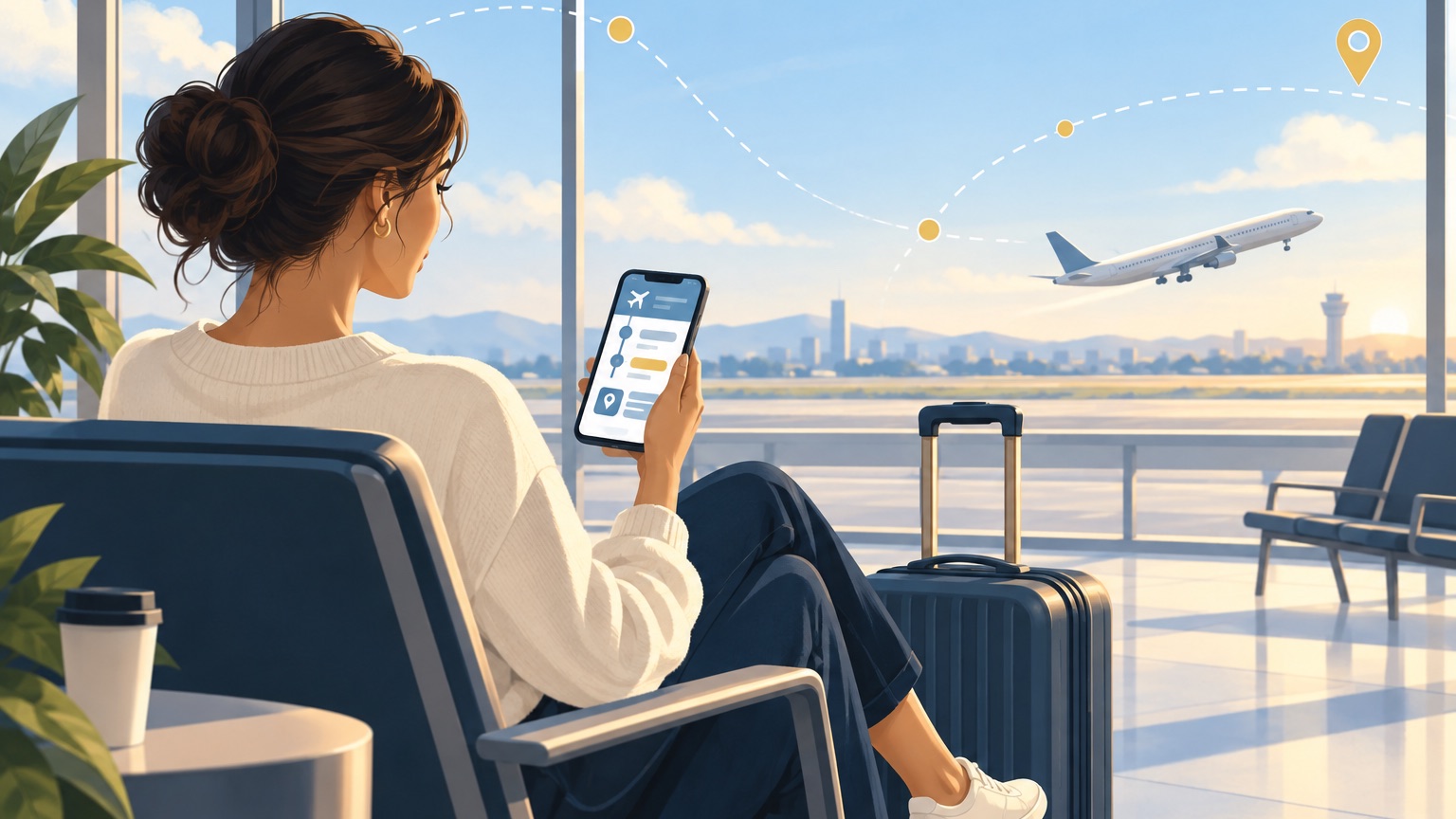 Traveler using Flight Help to plan an airline trip at an airport